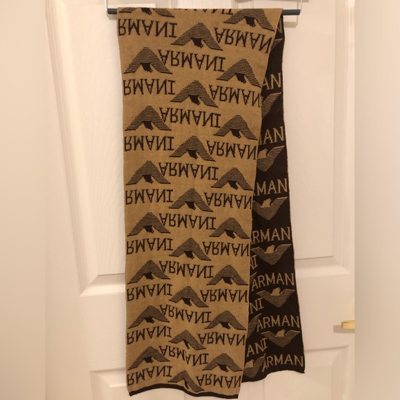 Authentic Giorgio Armani Unisex Scarf Monogrammed in Brown & Tan - Picture 3 of 7